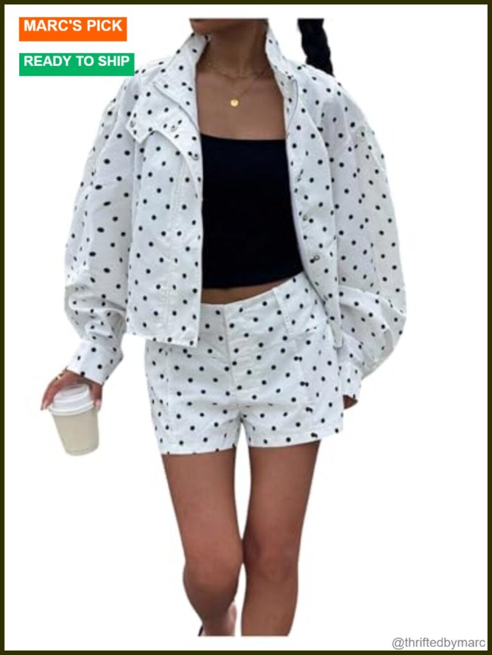 Polka Dots 2 Piece Set Jacket Shorts Long Sleeve